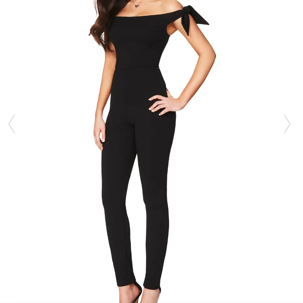 Nookie‎ Cleo Off The Shoulder Jumpsuit Black Tie Strap Small